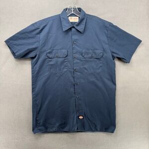 Dickies Short Sleeve Work Shirt Mens Medium Navy Blue Pockets Durable